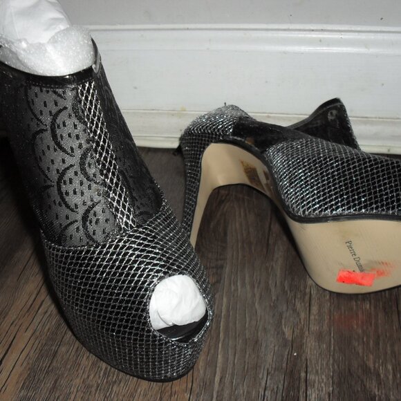 A silver and black mesh peep-toe high-heeled booties 9.5 (Pierre Dumas) - Picture 6 of 6